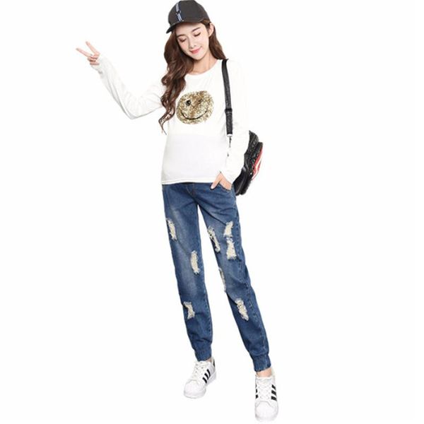 

maternity bottoms denim trousers pregnancy jeans for pregnant women hole high waist clothes e0116, White