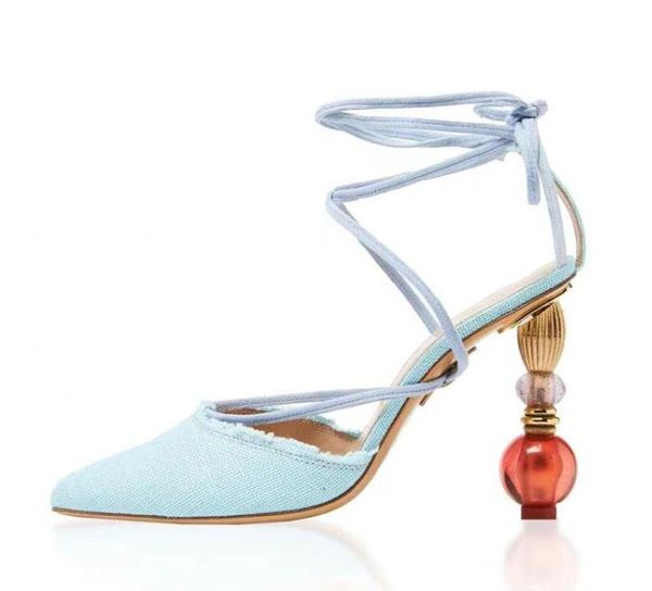 

moraima snc fashion strange heels sandals runawy pointed toe lace-up woman high heel shoes summer gladiator party dress shoe, Black