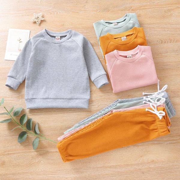 

clothing sets baby girls boys solid knitted +lacing pants outfits set, White