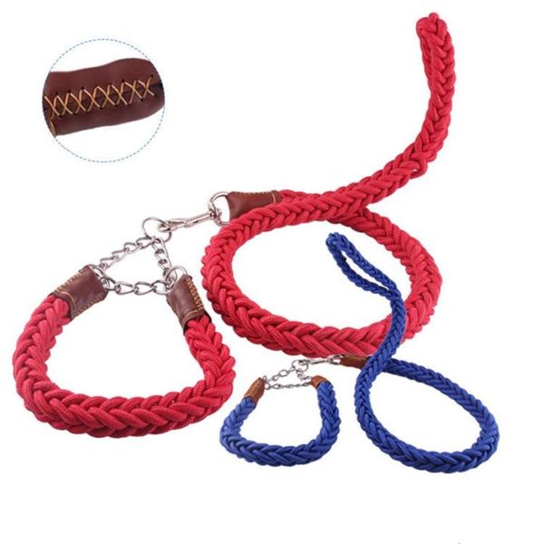 

dog collars & leashes pet traction rope metal p chain buckle eight strand braided large collar pets doggy walking training leash