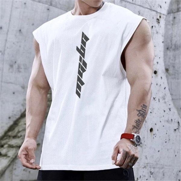 

men' tank men outdoor bodybuilding gyms fitness sleeveless shirt breathable male quick-drying sports vest undershirt, White;black