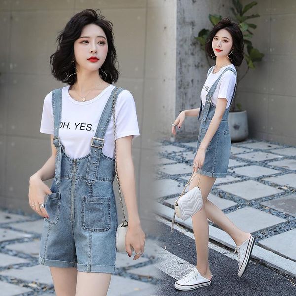 

women's jeans summer denim overalls fashion slim two-piece high waist shorts, Blue