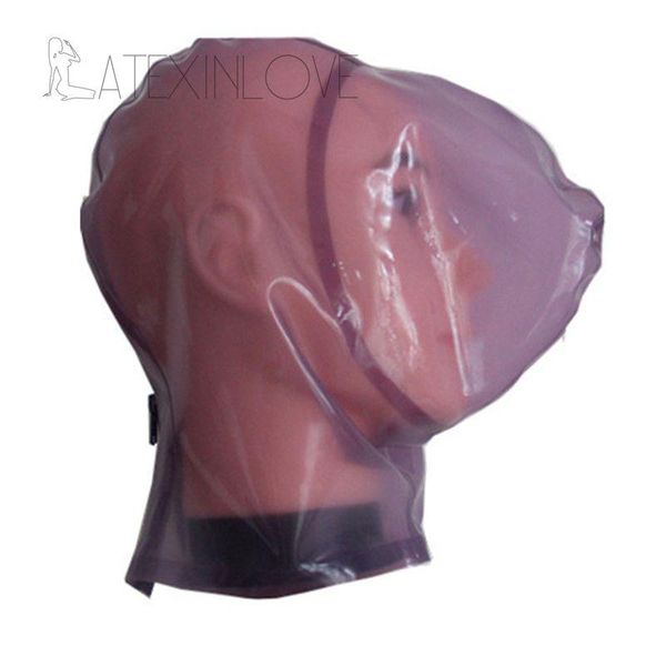 

party masks handmade transparent purple latex hood with mouth breath control hole rubber nature