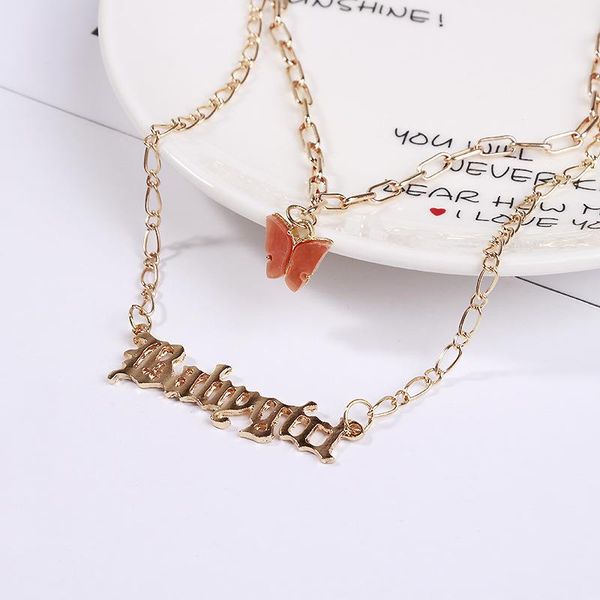 

chokers multilayer butterfly necklace fashion pendant babygirl letter vintage necklaces for women female trendy jewelry gifts, Golden;silver