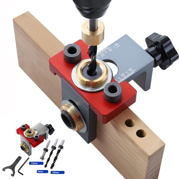 

professional hand tool sets 3 in 1 doweling jig pocket hole adjustable woodworking drilling guide locator puncher w/drill bit for furniture