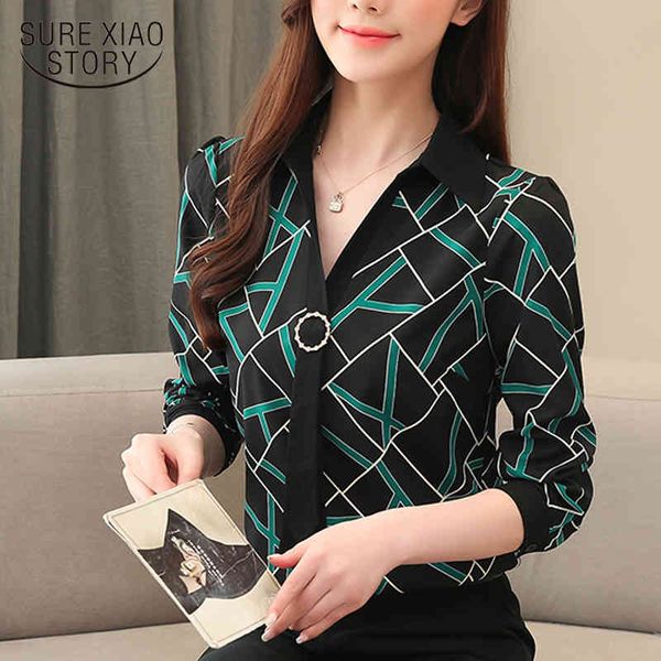 

casual long sleeve blusas mujer women clothes plaid blouse ladies plus size pullover shirts print female 8088 50 210510, White