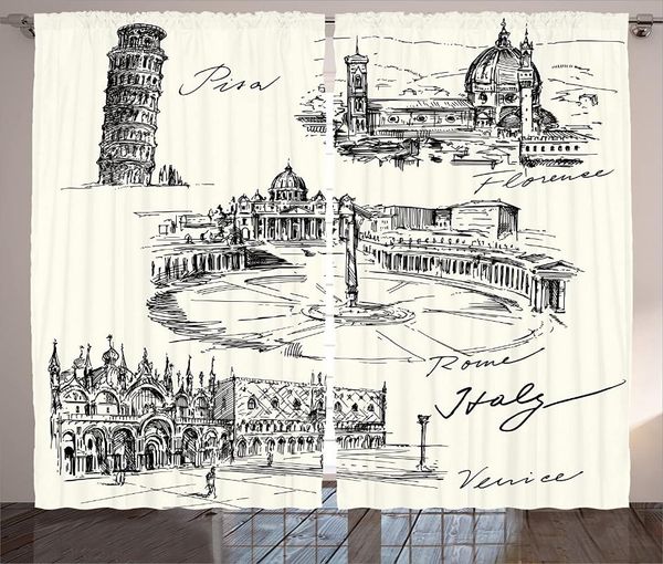 

curtain & drapes sketchy curtains travel the worldd historical italian landmarks venice rome florence pisa hand drawn living room window