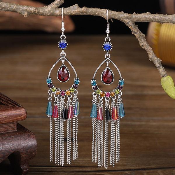 

stud fashion creative water drop hollow earrings for women long tassel ethnic style women's charm female jewelry, Golden;silver