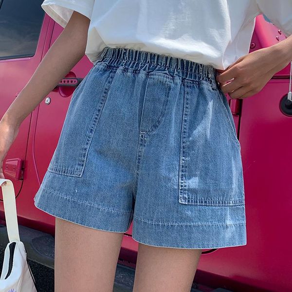 

women's shorts denim high-waist casual loose ladies fashion large size stretch waist wide-leg short jeans, White;black
