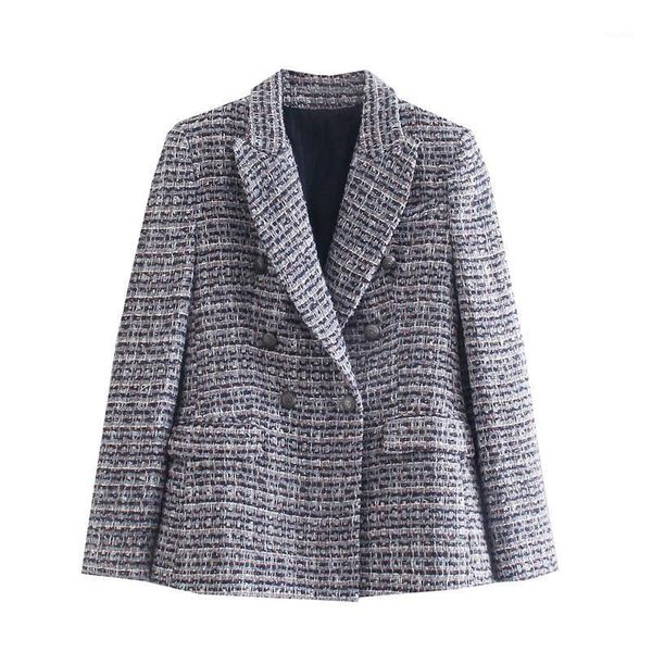 

women's tracksuits zxqj women grey tweed textured blazer suit 2021 autumn fashion ladies office hakama female slim jacket high waist pa, Gray