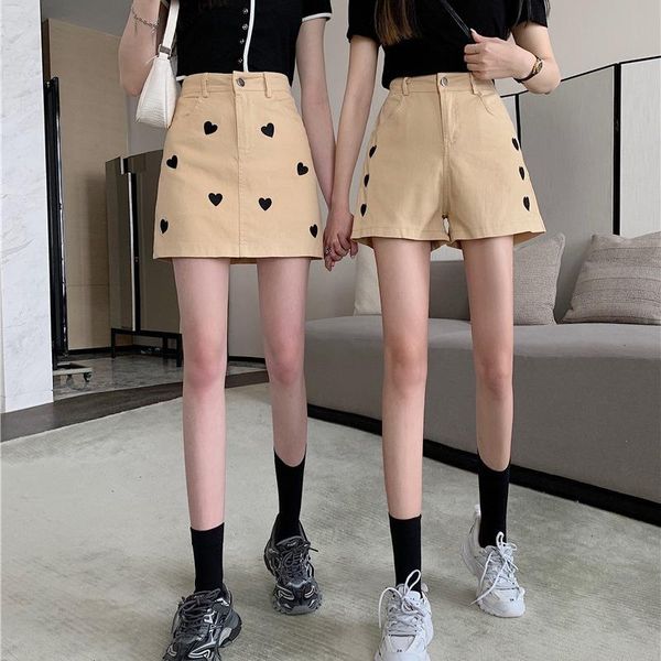 

skirts love embroidery summer 2021 a-line skirt korean version of the high-waisted hip short, Black