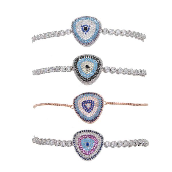 

micro arrival time-limited women pave cz turquioses bezel tennis chain fashion turkish evil eye slider 2021 girl bracelet, Golden;silver