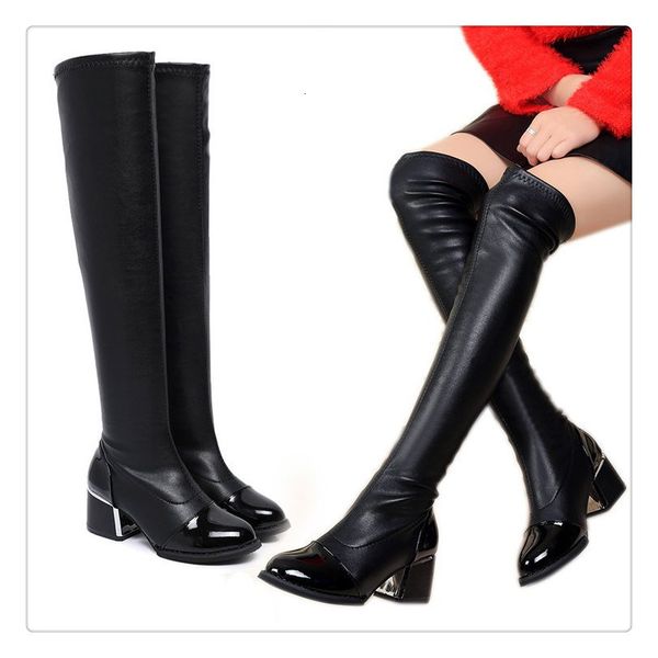 

boots elastic thin high shoes higher cylinder women's, Black