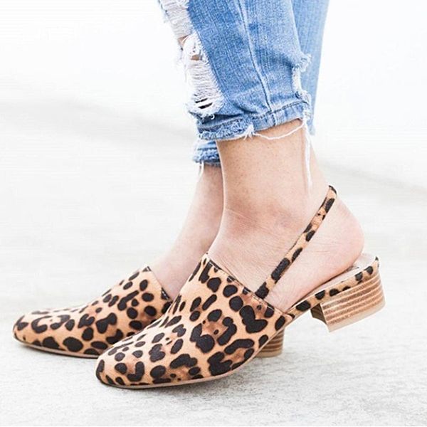

sandals leopard women summer shoes woman sandalie square heel plus size 43 casual ladies slipper, Black