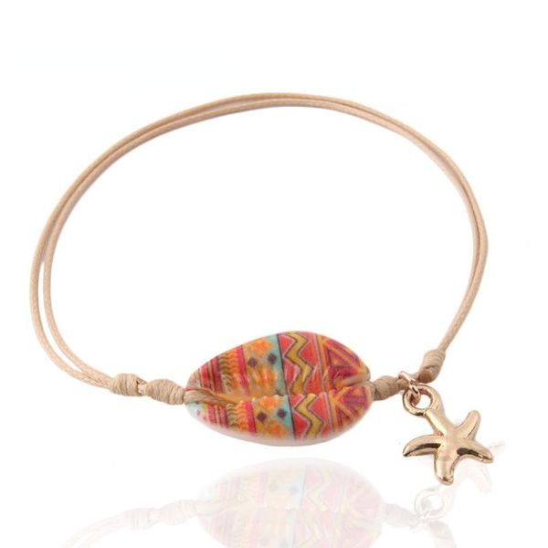 

charm bracelets fashion band leopard print shell eye rope bohemia de madera pulseira estrela cinco pontas adjustable bracelet, Golden;silver