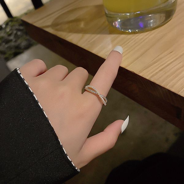 

real gold electroplated pearl diamond cross opening ring fashion luxury fashion design elegant versatile index finger ring girl, Silver