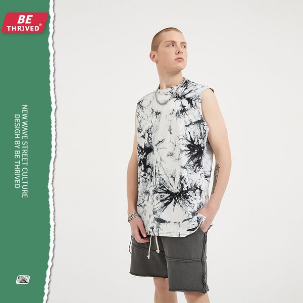 

be men's wear - 2021 summer new tie dye eing split waistcoat dark high street brand bottomcoat men's wear, White;black