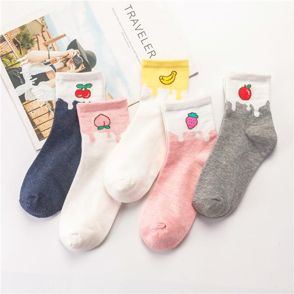 

fashion women socks funny cute fruits happy colorful novelty gift for girl autuam winter skateboard size35-42 & hosiery, Black;white