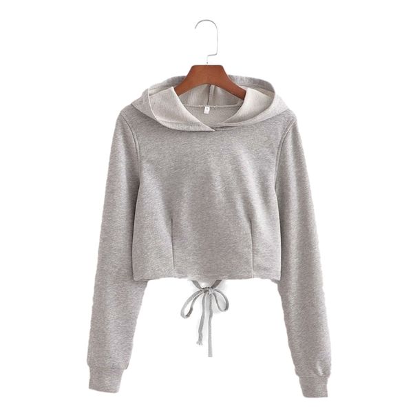 

casual woman grey cotton backless short hoodies spring fashion ladies soft hooded pullover grils basic sweatshirt 210515, Black