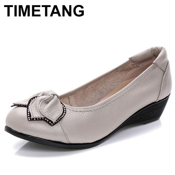 

dress shoes timetang spring autumn fashion woman singles leather soft soled mother high heels comfortable women plus size c214, Black
