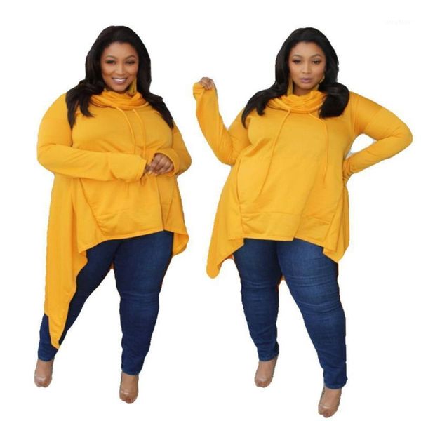 

plus size t-shirt xl-5xl wholesale long sleeve sweatsuit fall clothes for women loose casual irregular hem blouses drop, Black