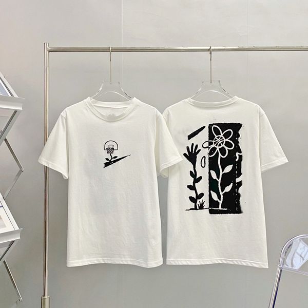 

spring and summer new basketball stand floral print round neck pullover t-shirt city casual loose short sleeve for lovers, White