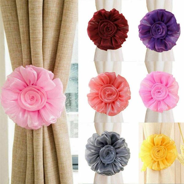 

other home decor 2pcs rose flower tie holder room window magnetic curtain tieback clip-on