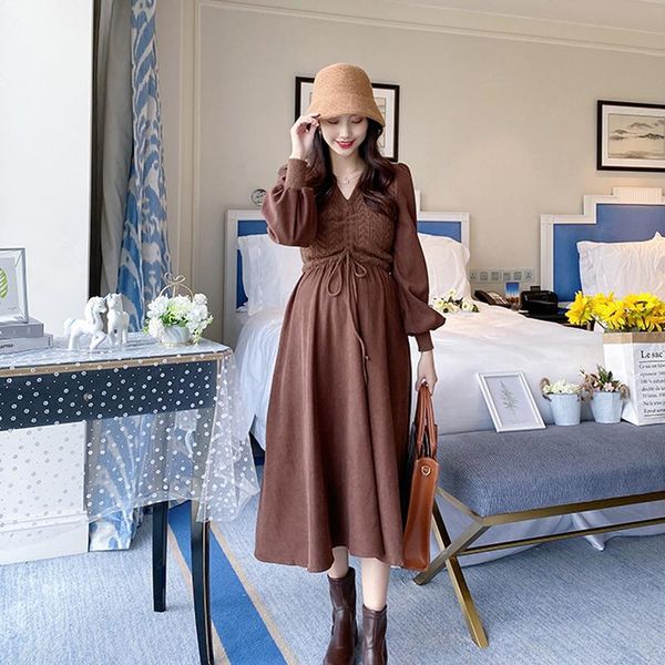 

maternity dresses 2112 2021 autumn winter korean fashion knitted dress elegant a line slim clothes for pregnant women chic ins pregnancy, White