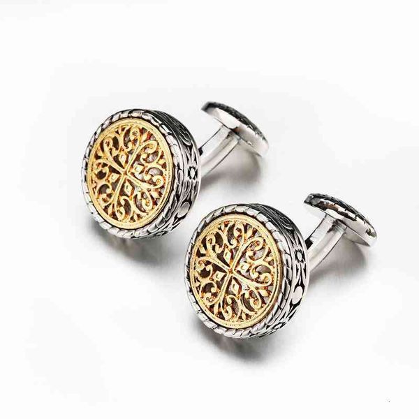 

french men's shirt cufflinks round hollow wedding gift, Silver;golden