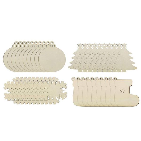 

christmas decorations 40pcs unfinished wooden ornaments bulk,natural wood slices tree with colorful bells wax