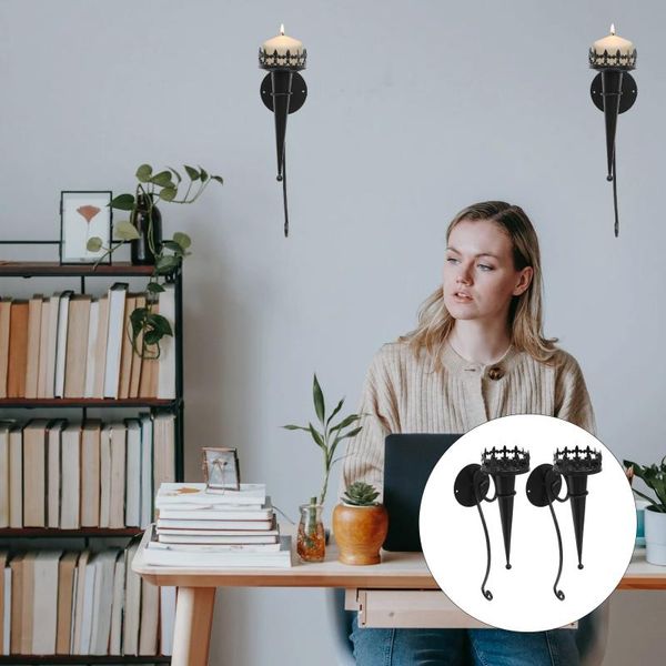 

candle holders 2pcs durable wall hanging stands delicate for home (black)