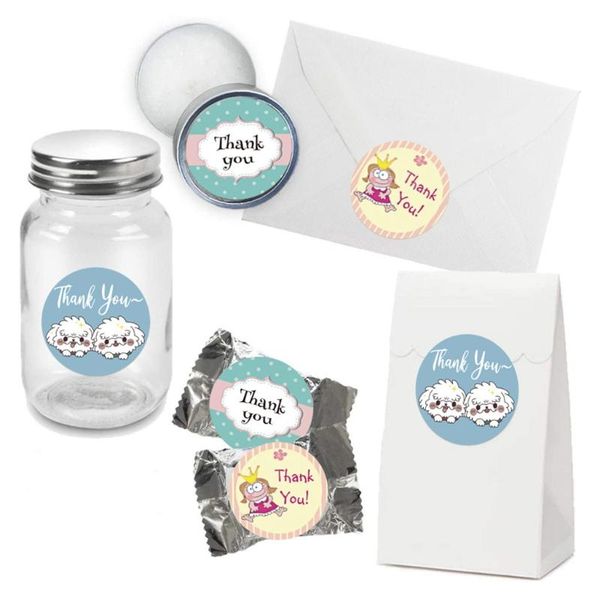 

500pcs cute cartoon thank you stickers handmade round seal labels for candy gift box packing bag wedding thanks lxac wrap