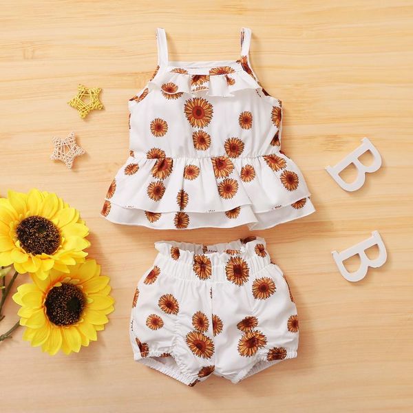 

summer born baby girls clothes cute beach boho strap ruffle romper floral shorts toddler outfit clothing sets, White