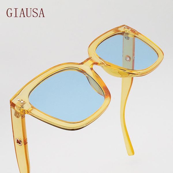 

sunglasses giausa net red women's korean fashion large frame square thin men's yellow glasses, White;black