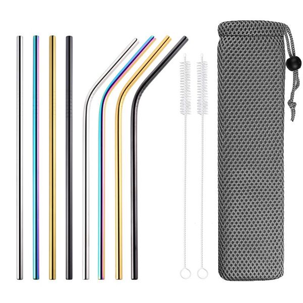 

drinking straws 8pcs reusable straw 304 stainless steel metal with cleaner brush and travel bag for mugs accessory