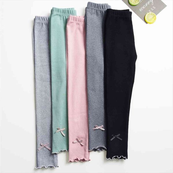 

girls pants spring autumn students all match slim leggings childrens bow knot curled trousers kids clothes, Blue