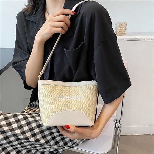 

duffel bags female bag 2021 summer chain portable bucket fashion one-shoulder messenger small fresh texture straw