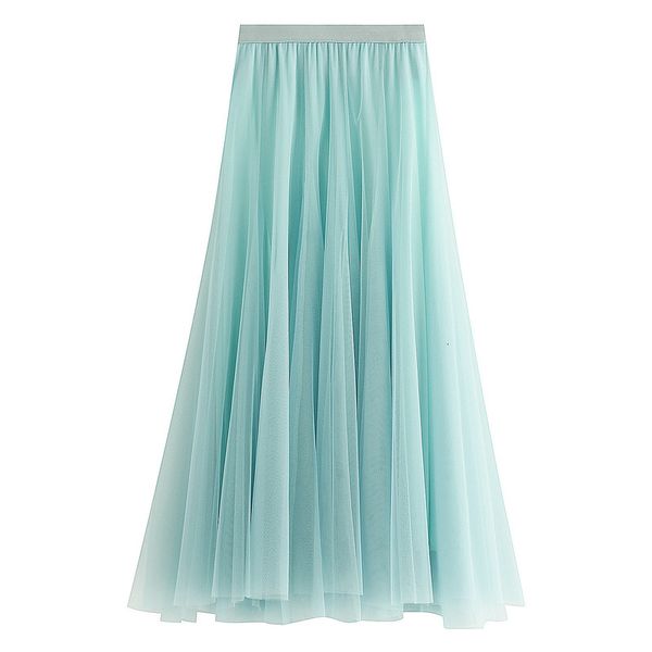 

casual dresses sweet flared maxi long gauze mesh skirts solid a-line pleated fairy ankle swing tulle blue green red coffee hiae, Black;gray