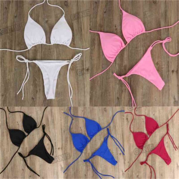 

2pcs bikini set padded bra women push-up e solid swimwear bandage bathing suit swimsuit swimming suit, White;black