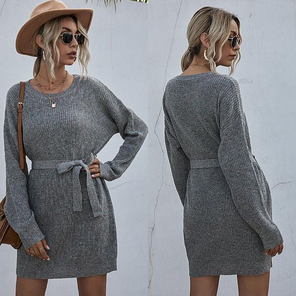 

casual dresses 2021 autumn/winter fashion ladies loose and lazy style pullovers in solid european american colors, Black;gray