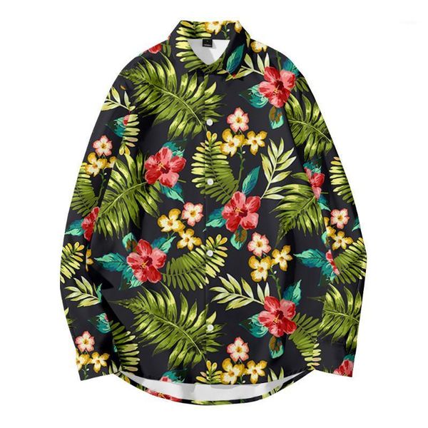 

men's casual shirts fall style cardigan long-sleeved shirt tropical plant floral 3d digital printing leisure loose all-match, White;black