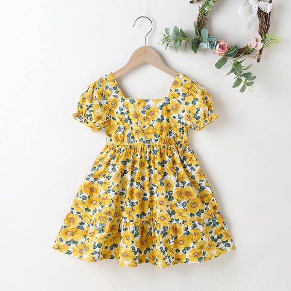 

cute girls dress 2021 summer clothes flower princess children baby casual wear 1 6y girl's dresses, Red;yellow