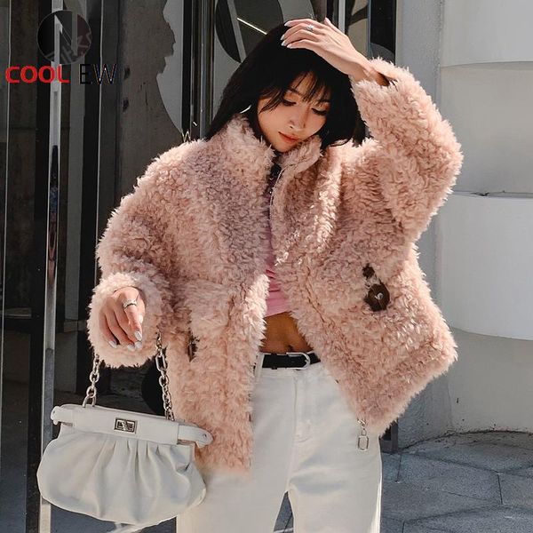 

women's fur & faux ptslan 2021 genuine shearing coat winter fashion female natural wool outerwear soft good quality zipper shortp7517, Black