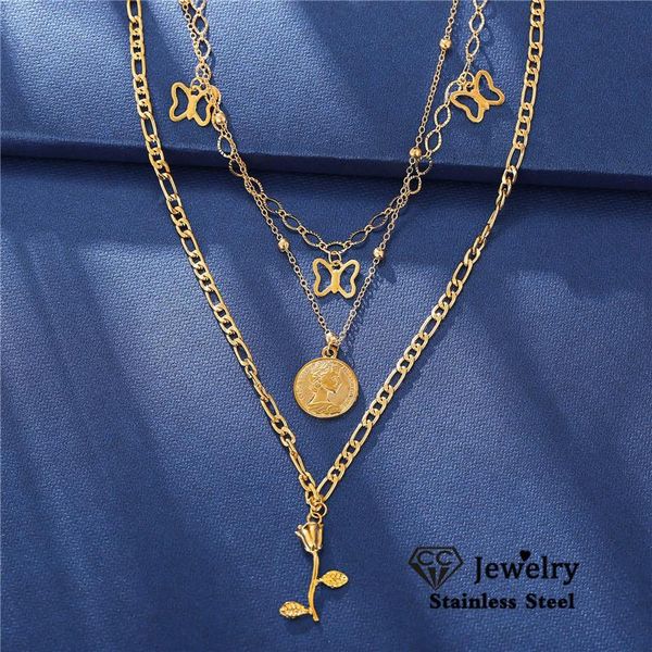 

chains vintage multilevel necklace gold color chain women accessories rose shape temperament choker pendants torque party gift yh562, Silver
