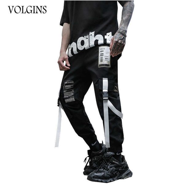 Streetwear Hip Hop Joggers Homens Calças de Carga Bolsos 2021 New Black Track Tático Fitas Casuais Calças Masculinas Sweatpants Y0927