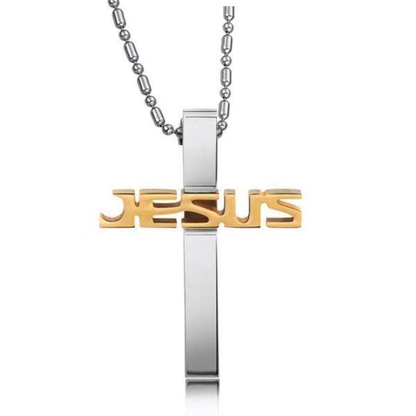 

3pcs mens jesus cross pendants christian symbol stainless steel necklace for male jewelry fashion accessories t-213 pendant necklaces, Silver