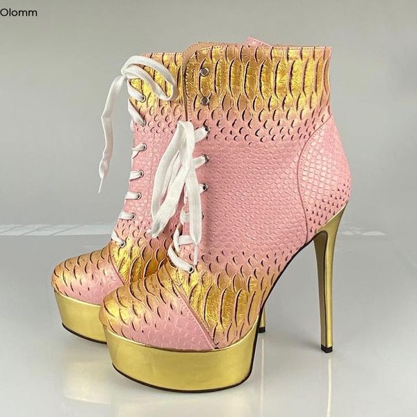 

boots olomm handmade women platform ankle stiletto heels round toe gorgeous pink club wear shoes plus us size 5-20, Black