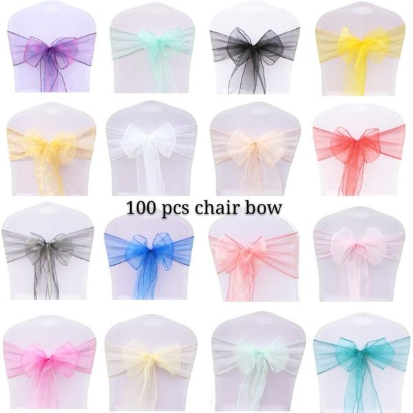 

100pcs/set organza chair sashes wedding knot cover decoration chairs bow for weddings banquet