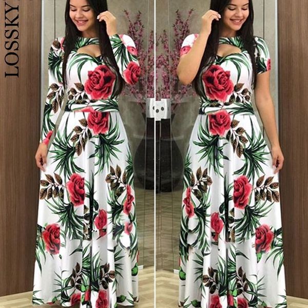 

autumn spring long maxi dress floral print boho beach sleeve elegant evening party sundress vestidos de festa s-5xl 210520, Black;gray