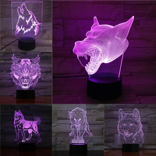 

night lights wolf head 3d led lamp sleep table light novelty gifts for chilren touch multicolors changing illusion atmosphere